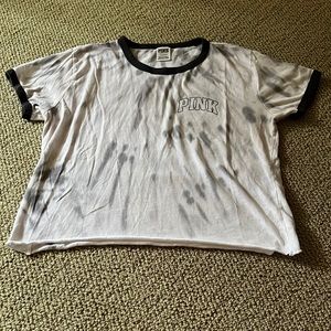 VS PINK • grey/white tie-dye crop tee (L)